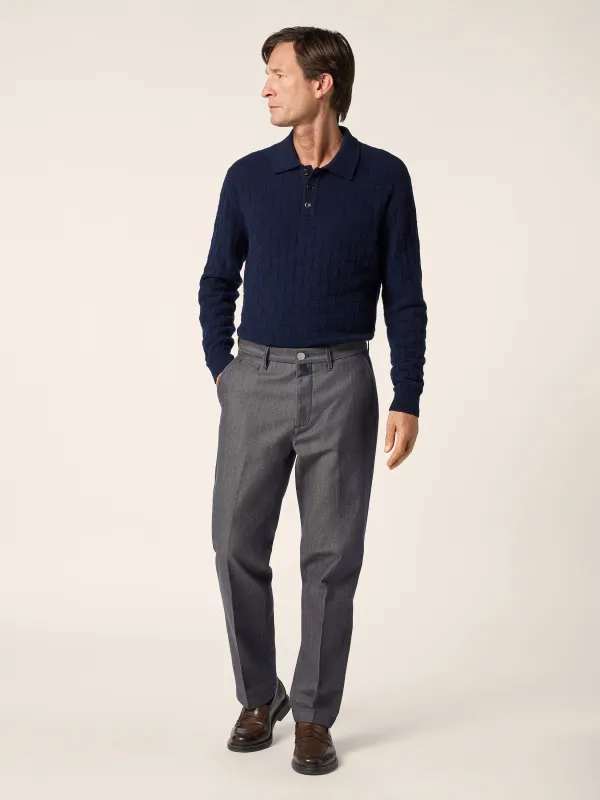 Jacob Cohën – Polo-Kraag Trui - Houndstooth Wool &amp; Cashmere | Night Blue