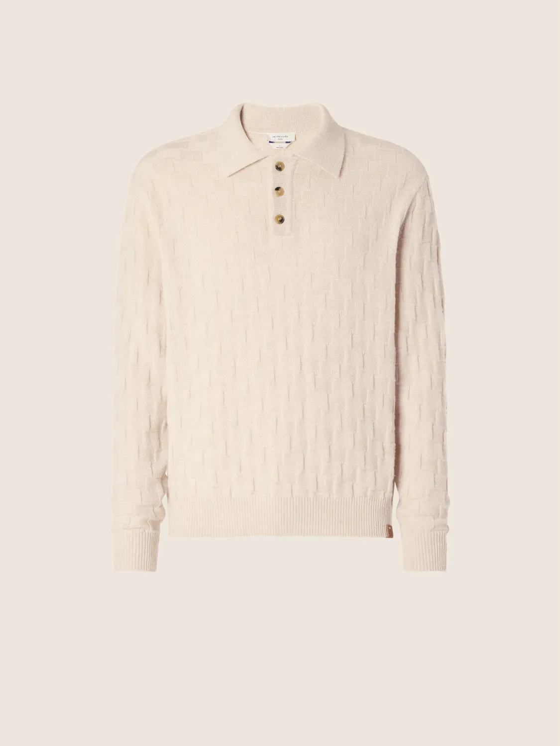 Jacob Cohën – Polo-Kraag Trui - Houndstooth Wool &amp; Cashmere | Beige