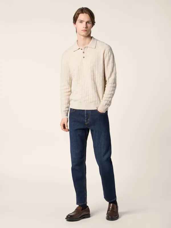 Jacob Cohën – Polo-Kraag Trui - Houndstooth Wool &amp; Cashmere | Beige