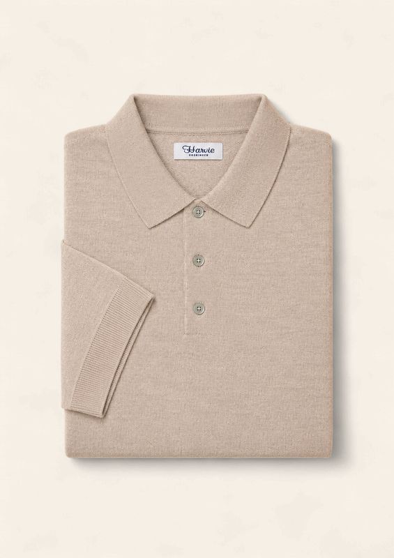 Harvie Blue Label Merino Knit Polo – Beige
