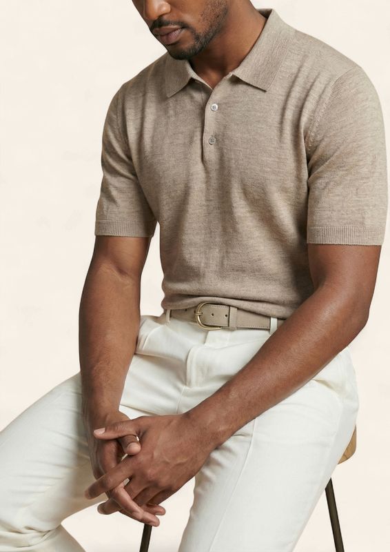 Harvie Blue Label Merino Knit Polo – Beige