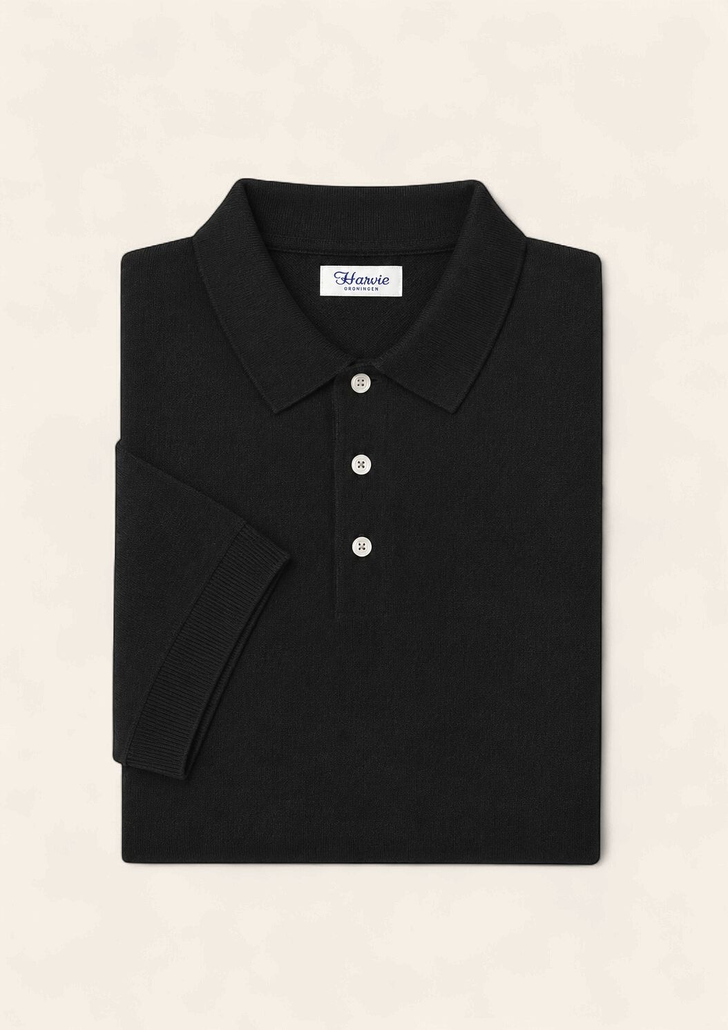 Harvie Blue Label Merino Knit Polo – Black