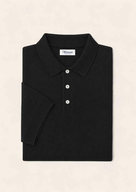 Harvie Blue Label Merino Knit Polo – Black