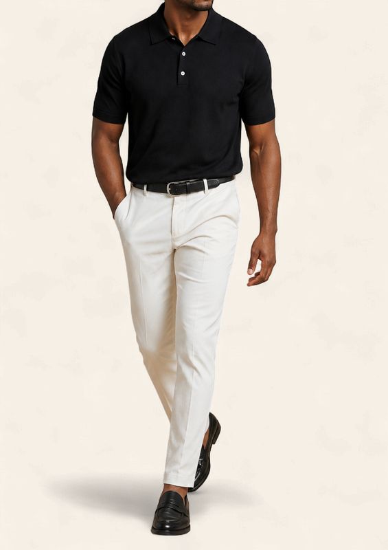 Harvie Blue Label Merino Knit Polo – Black