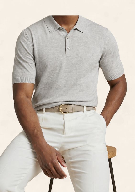 Harvie Blue Label Merino Knit Polo – Grey