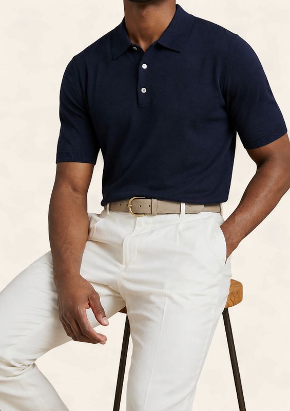 Harvie Blue Label Merino Knit Polo – Navy