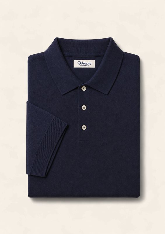 Harvie Blue Label Merino Knit Polo – Navy