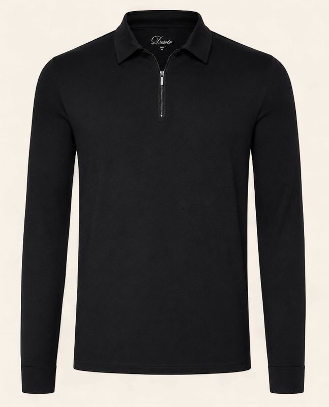Desoto Luxury Line Zip Polo – Black