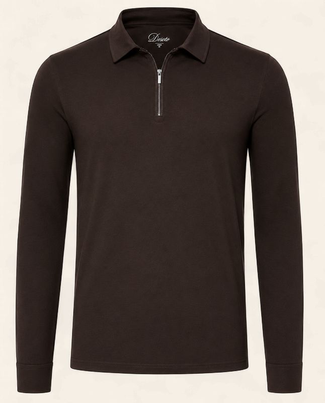 Desoto Luxury Line Zip Polo – Chocolate Brown | 890