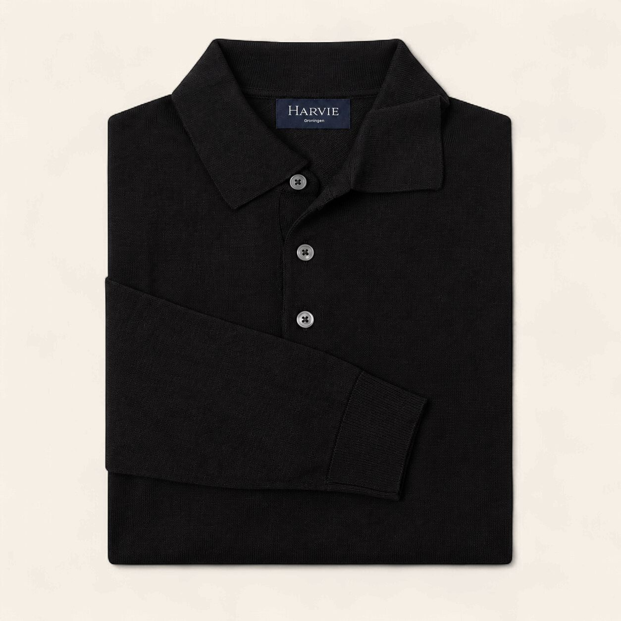 Harvie Blue Label – Knitted Polo Long Sleeve Merino | Black
