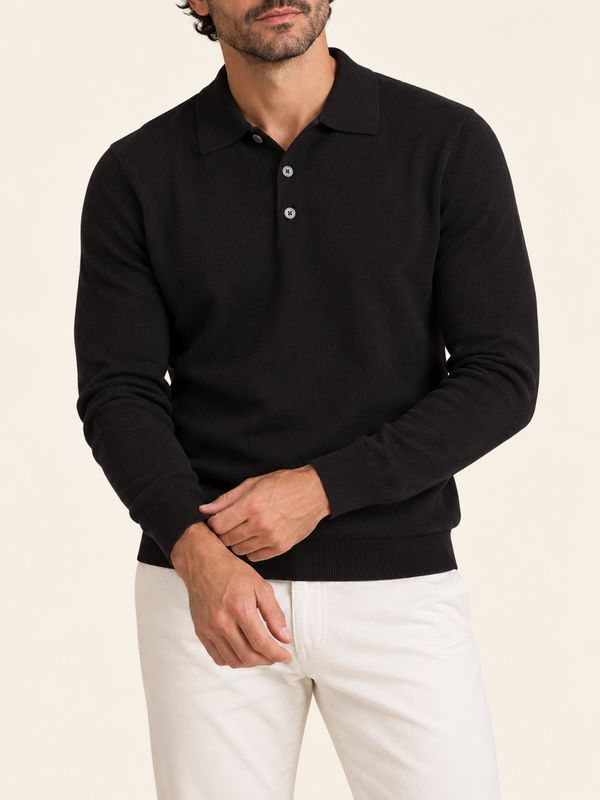 Harvie Blue Label – Knitted Polo Long Sleeve Merino | Black