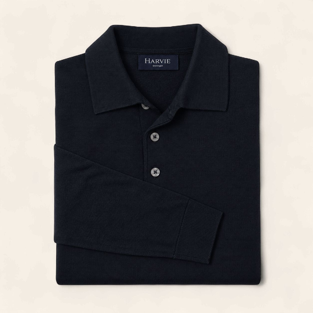 Harvie Blue Label – Knitted Polo Long Sleeve Merino | Navy