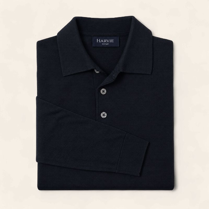 Harvie Blue Label – Knitted Polo Long Sleeve Merino | Navy