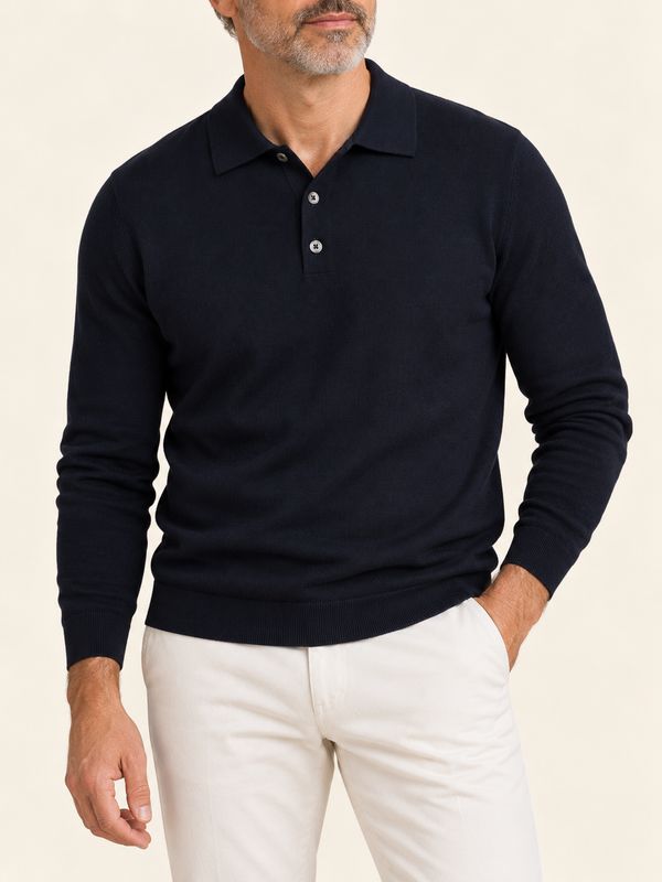 Harvie Blue Label – Knitted Polo Long Sleeve Merino | Navy