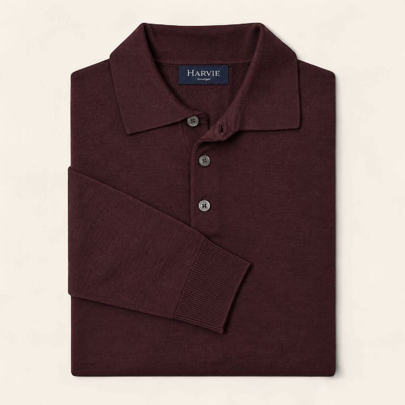 Harvie Blue label - Merino Wool Longsleeve Polo |Burgundy