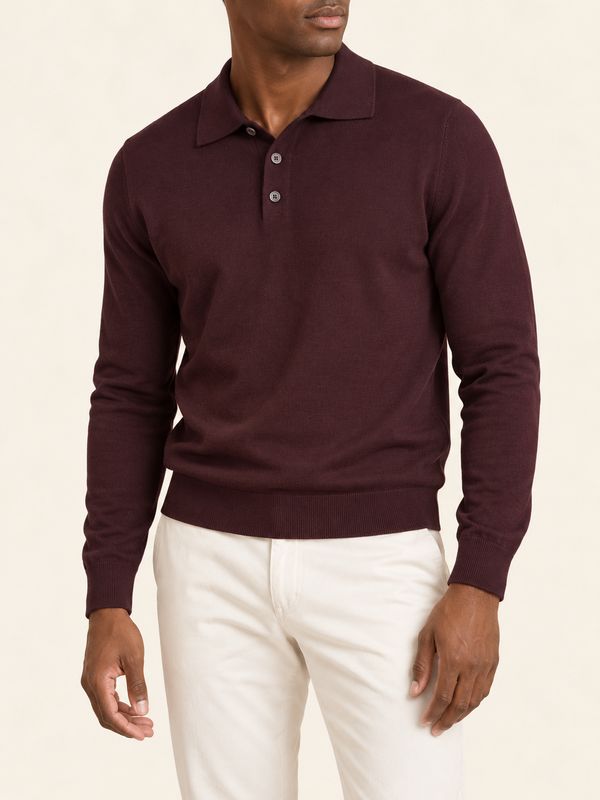 Harvie Blue label - Merino Wool Longsleeve Polo |Burgundy