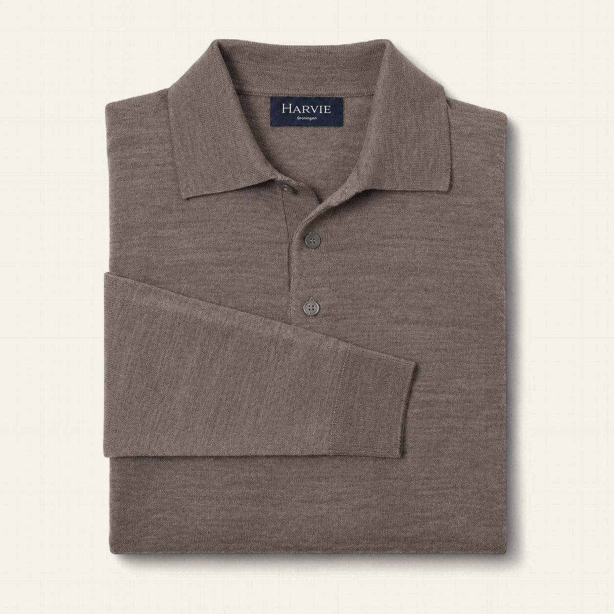 Harvie Blue Label – Knitted Polo Long Sleeve Merino | Beige