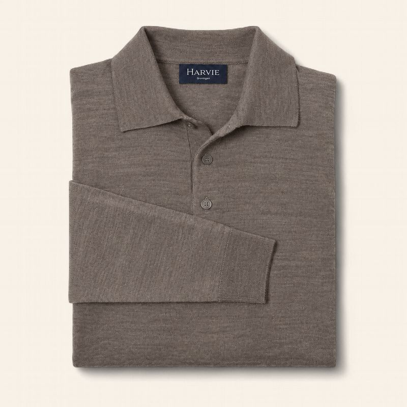 Harvie Blue Label – Knitted Polo Long Sleeve Merino | Beige