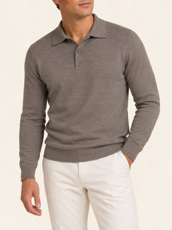 Harvie Blue Label – Knitted Polo Long Sleeve Merino | Beige
