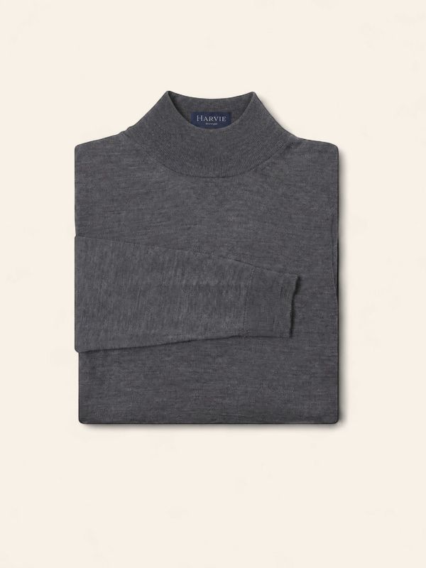 Harvie Blue Label – Turtle neck merino | Grey Melange