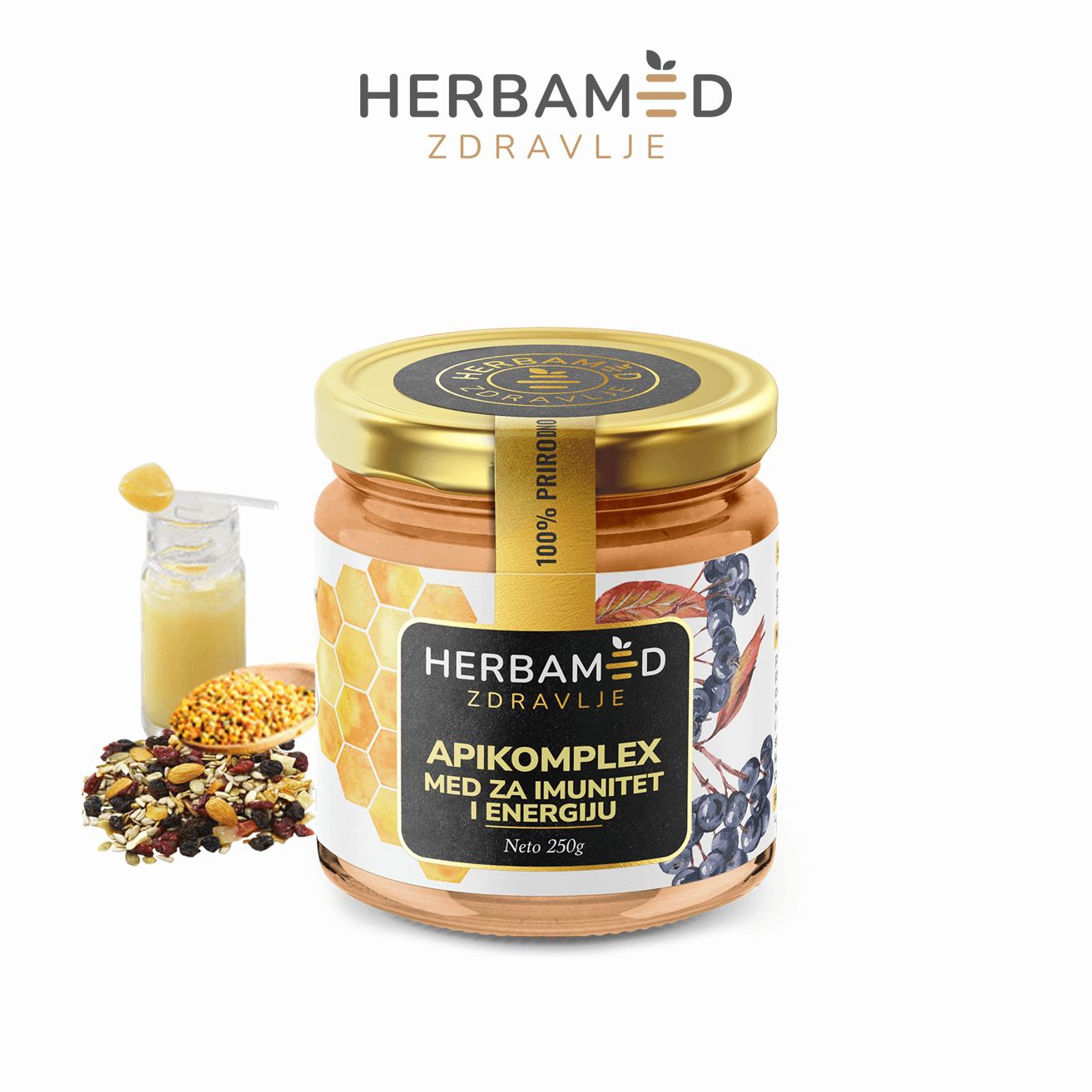 Herbamed apikomplex, med za imunitet i energiju 250g