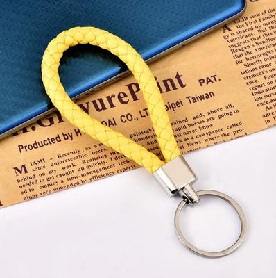Yellow PU Leather Braided Rope Keychain
