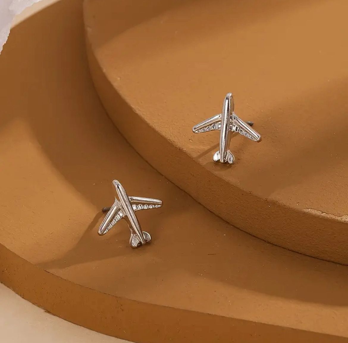 Silvery Airplane Stud Earring