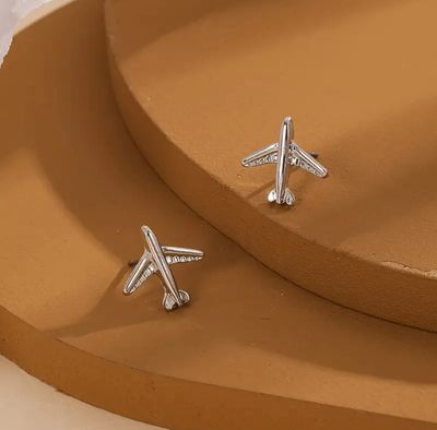 Silvery Airplane Stud Earring