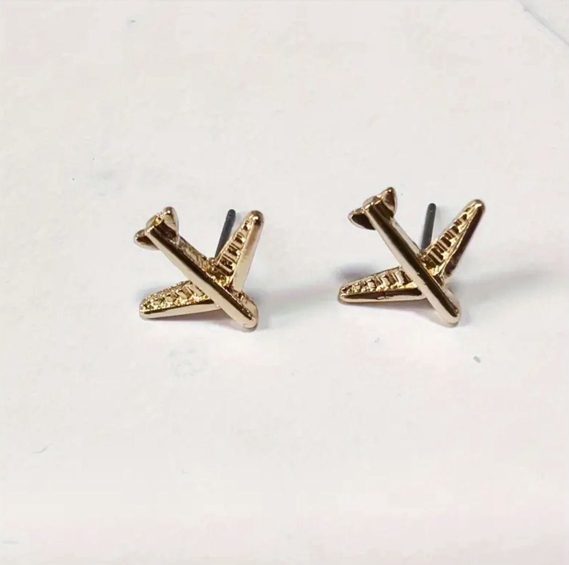 Golden Airplane Stud Earring