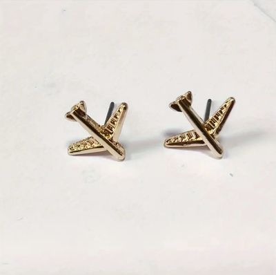 Golden Airplane Stud Earring