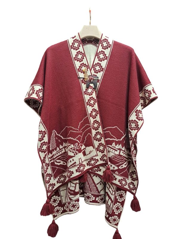 Ruana Ranger Cloak Pattern Burgundy Ruana Cloak