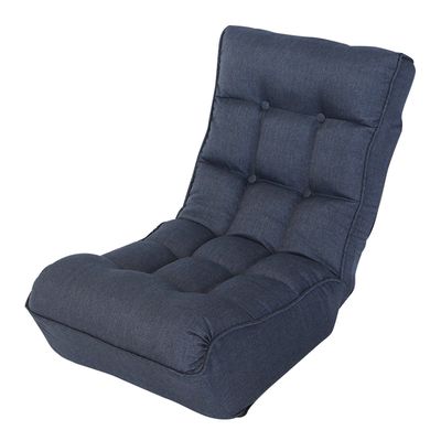 Single sofa reclining chair Japanese chair lazy sofa tatami balcony reclining chair leisure sofa adjustable chair, Options: Navy+Linen+Metal