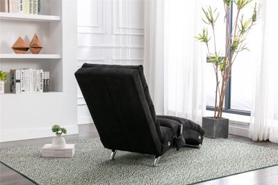 COOLMORE Linen Massage Chaise Lounge with Remote Control - 5 Modes, Options: Black+Polyester