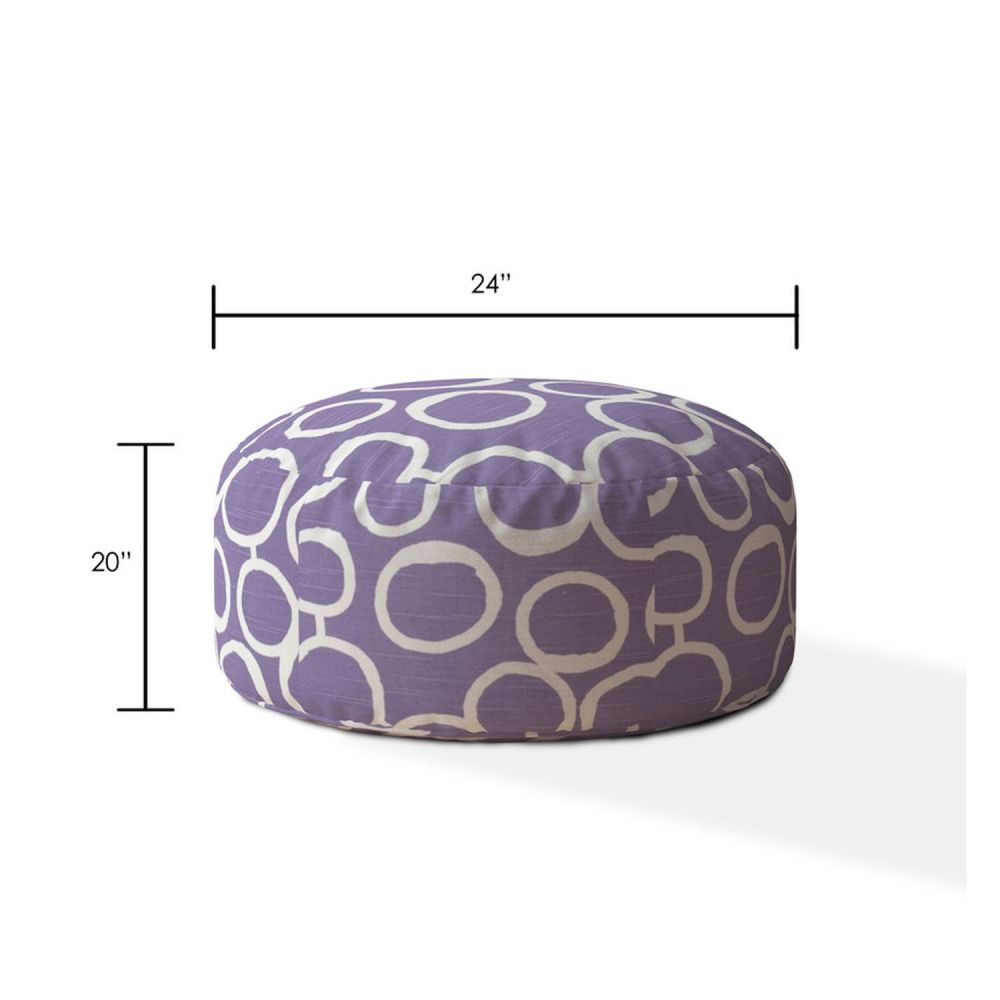 BUBBLE Med Purple Round Zipper Pouf - Stuffed - 24in dia x 20in tall, Options: Purple+Cotton