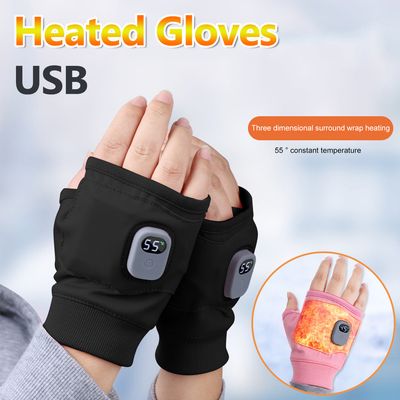 Rechargeable Heated Gloves 360 Degree Thermal Heated Gloves Winter Windproof Warm Fingerless Gloves for Outdoor Hiking Cycling