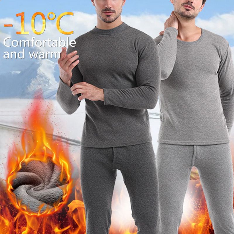 Winter Thermal Underwear Set For Men Thickened Bottom Shirt Long Johns 2pcs Thick Fleece Pajamas Suit Inner Wear Basic Clothing