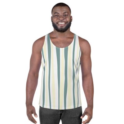 Mens Stretch Fit Tank Top, Green Yellow Geometric Lines
