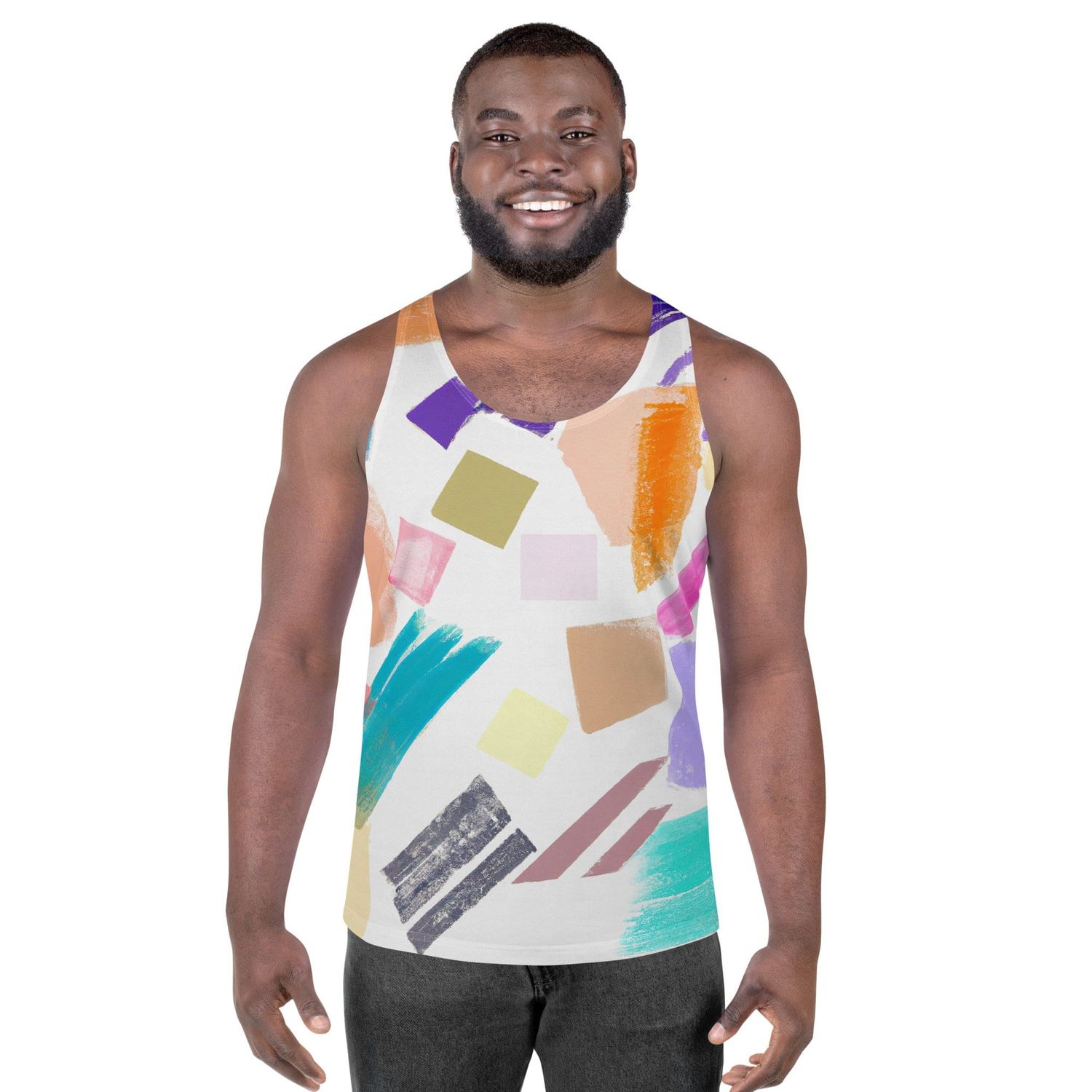 Mens Stretch Fit Tank Top, Pastel Pattern