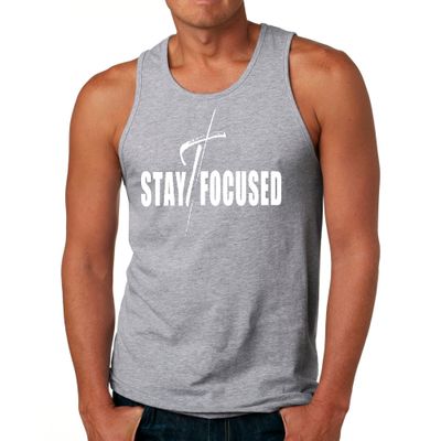 Mens Fitness Tank Top Graphic T-shirt Stay Focused White Print