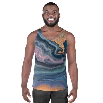 Mens Stretch Fit Tank Top, Blue Pink Marble Swirl Print