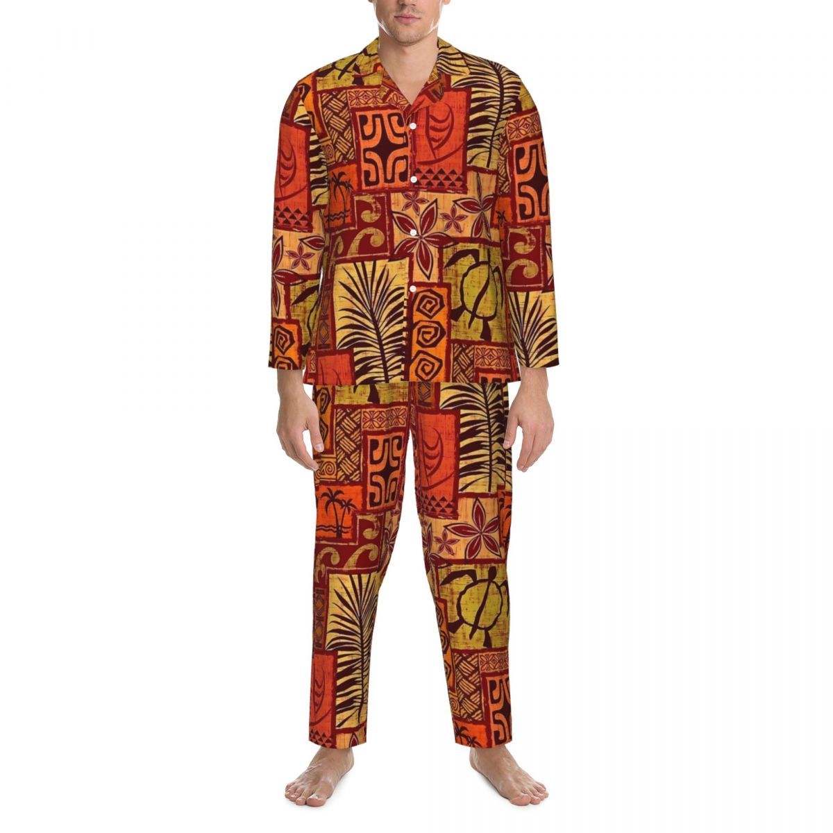 Vintage Hawaiian Print Pajama Sets Autumn Fashion Room Sleepwear Men 2 Pieces Vintage Oversized Custom Nightwear Gift