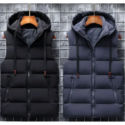 Men&#39;s Vest Solid Casual Autumn Hooded Sleeveless Jackets Fashion Male Waistcoat Winter Vest Plus Size 6XL Work Clothes Men