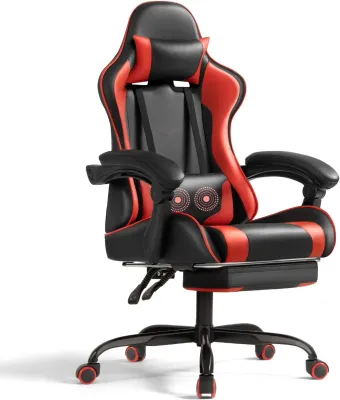 Gaming Chair with Footrest and Massage Lumbar Support