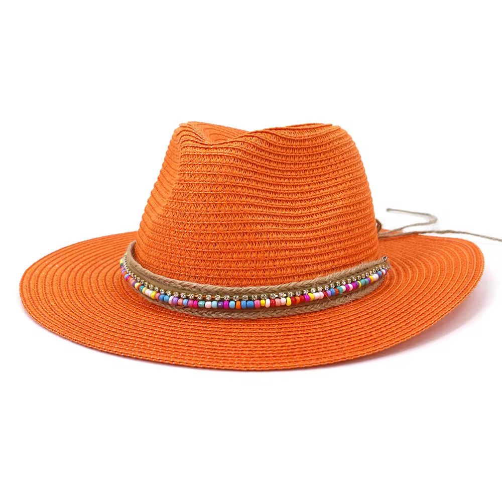 Prisum Straw Fedora Hat-Orange