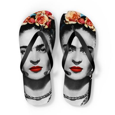 Frida Kahlo With Flowers Poster Artwork Flip-Flops