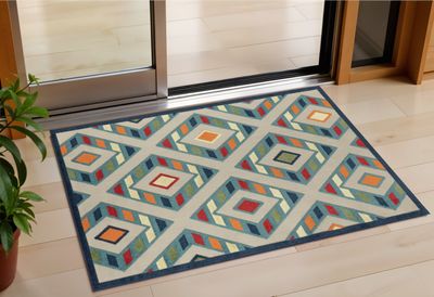 2&#39; X 3&#39; Blue Striped Non Skid Indoor Outdoor Area Rug