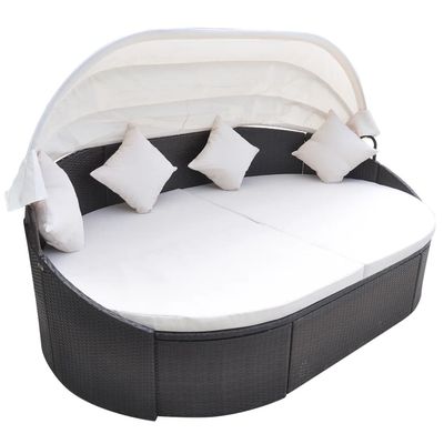 vidaXL Daybed Round Outdoor Patio Lounge Bed with Canopy for Lawn Poly Rattan