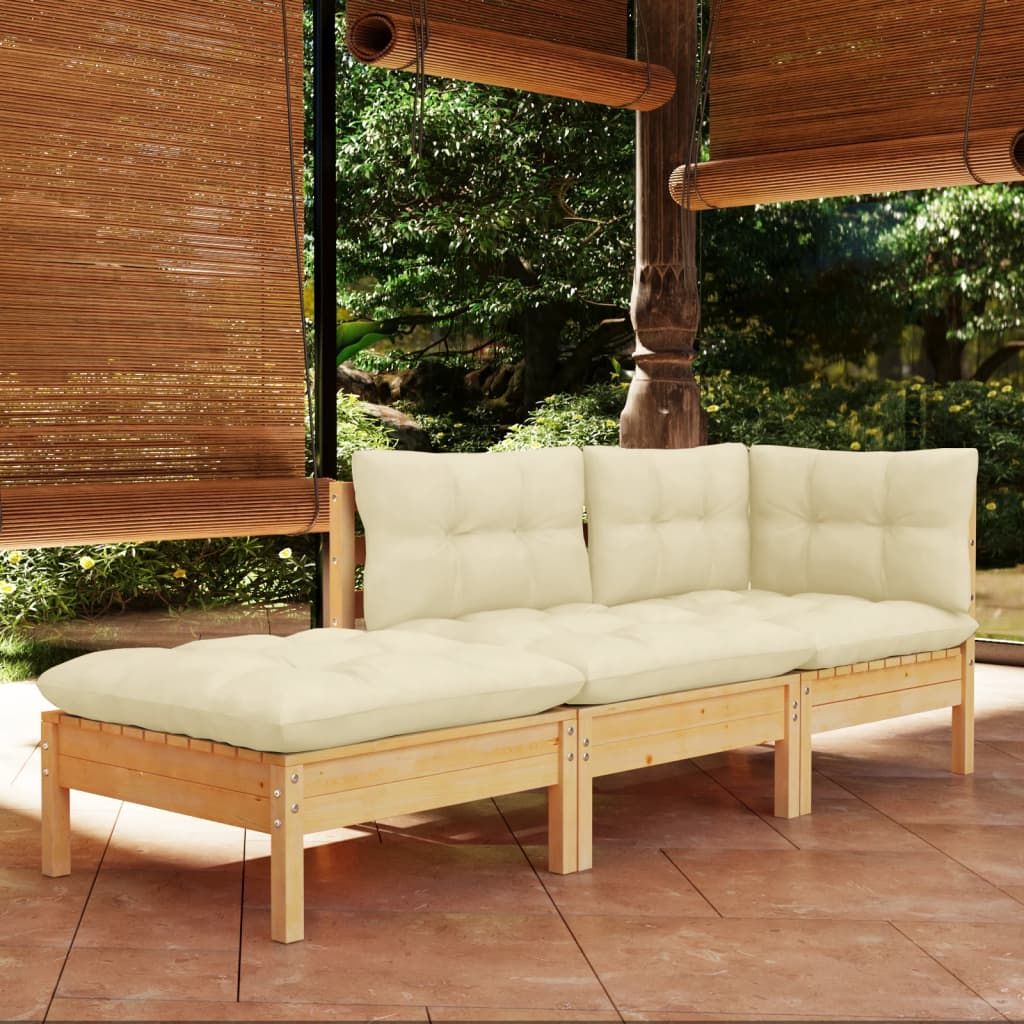 vidaXL Solid Wood Pine Patio Lounge Set 3 Piece with Cushions Multi Colors