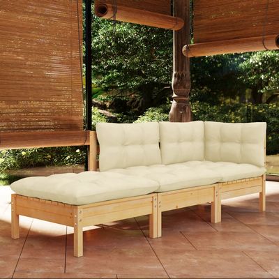 vidaXL Solid Wood Pine Patio Lounge Set 3 Piece with Cushions Multi Colors