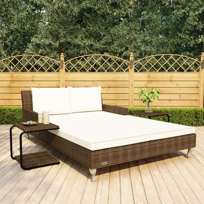 vidaXL Daybed 2-Person Patio Garden Sun Lounge Bed with Cushions Poly Rattan